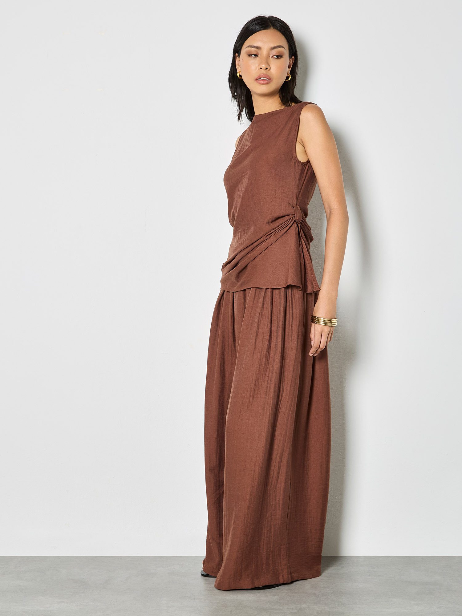 Apricot Stricktop Gewebtes Oberteil mit seitlichem Knoten