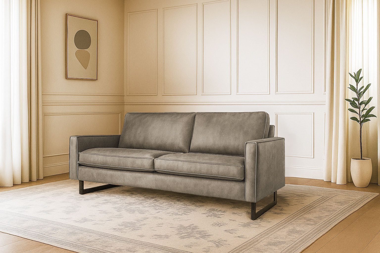 OTTO home 3-Sitzer Pinto, 206 cm, Cord, Chenille, Lederoptik, mit Keder, schwarze Metallfüße, Wellenunterfederung