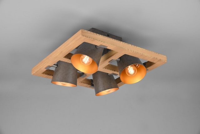 TRIO Leuchten Deckenleuchte »Bell«, Deckenlampe 4-flammig mit Schirmen in Glocken-Optik / Holz und Nickel-Antik-Kombination-Otto