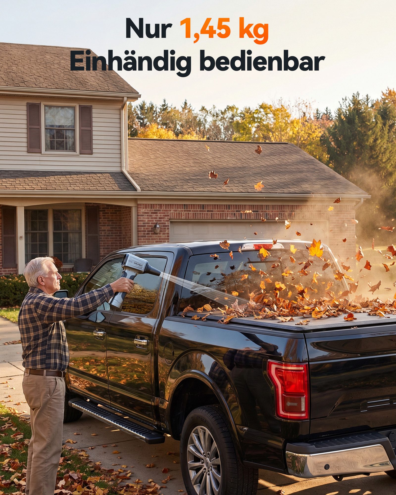 WOLFBOX Akku-Laubbläser MegaFlow 500pro Akku Laubbläser, 270 km/h, (1 St), für Garten, Auto, Terrasse, 3 Düsen – Bild 3 von 5