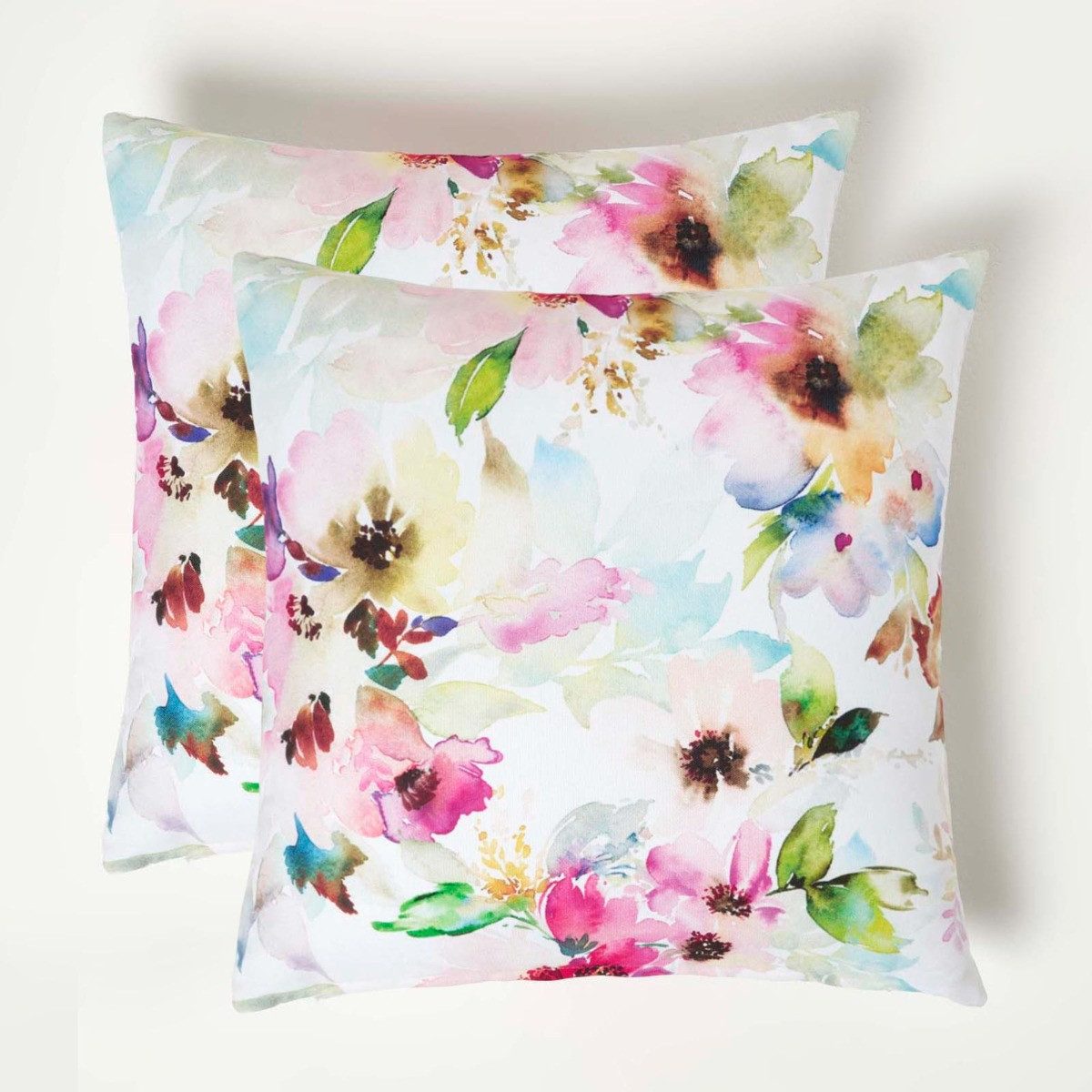 Homescapes Dekokissen Gartenkissen Aquarell-Blumen – 2er-Set Outdoor Kissen 45 x 45 cm
