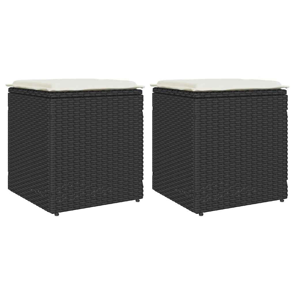 vidaXL Табуретки Gartenhocker mit Kissen 2 Stk. Schwarz 40x40x43 cm Poly Rattan (1 St)
