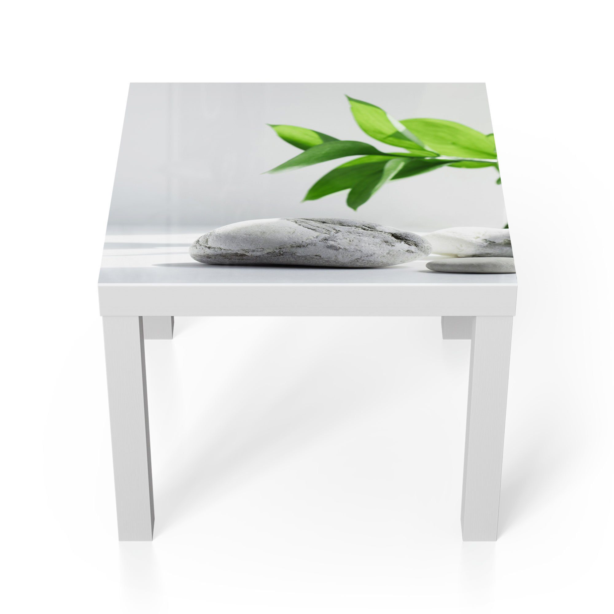 DEQORI Couchtisch 'Wellnesssteine mit Grün', Glas Beistelltisch Glastisch modern Weiß | Couchtische