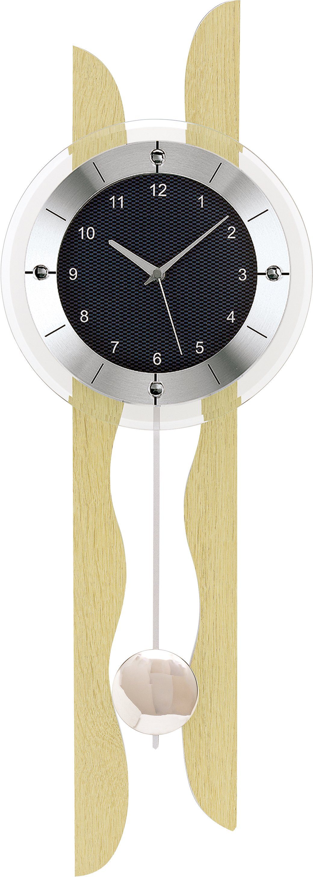AMS Funk-Pendelwanduhr F5238 (Quarzuhr,Holzgehäuse,Esszimmer,Wohnzimmer)
