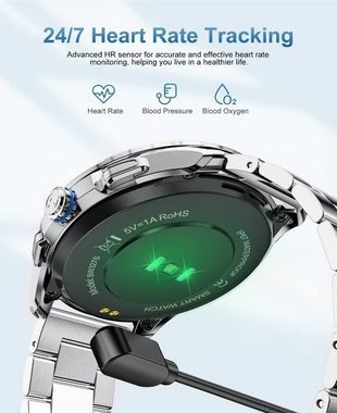 Lige Smartwatch (1,32 Zoll, iOS / Android), Herren Android iOS Rund Mit Telefonfunktion Blutdruck Wasserdicht