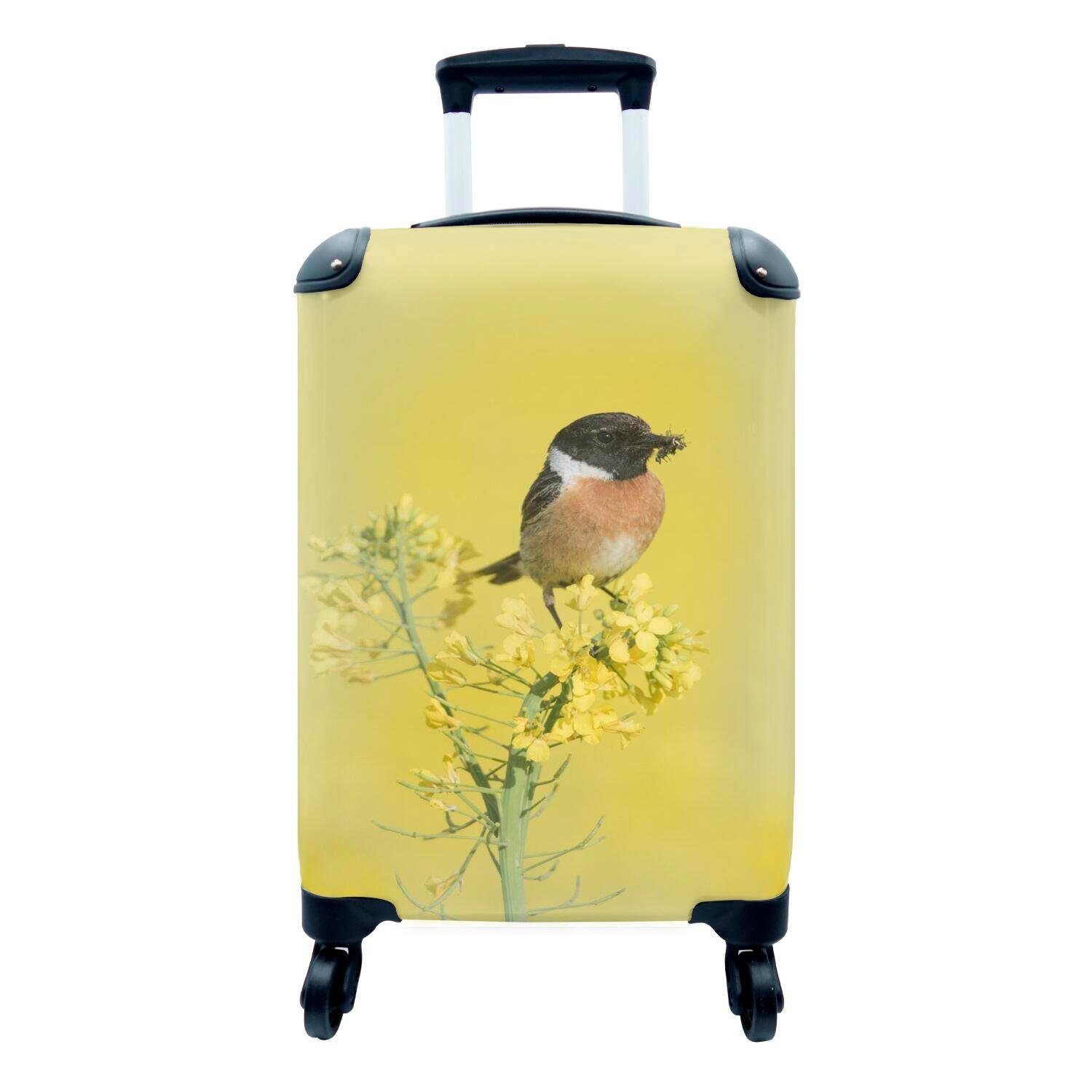 MuchoWow Handgepäckkoffer Vogel - Pflanze - Gelb, 4 Rollen, Reisetasche mit rollen, Handgepäck für Ferien, Trolley, Reisekoffer