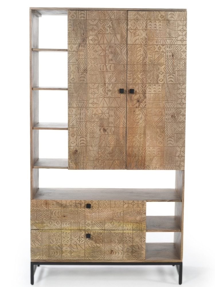 WOLF MÖBEL Küchenbuffet CARVING Schrank mit 1 Tür / 2 Schubladen / 7 Ablagen (100 x 40 x 180)