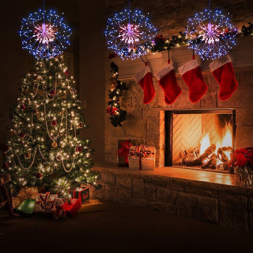 Sunicol LED-Lichterkette Feuerwerk, Batteriebetrieben, Außen mit Beleuchtun, Weihnachten Wasserdicht, 8 Starburst Fernbedienung,Timer Modi Deko Innen für Garten Mehrfarbig