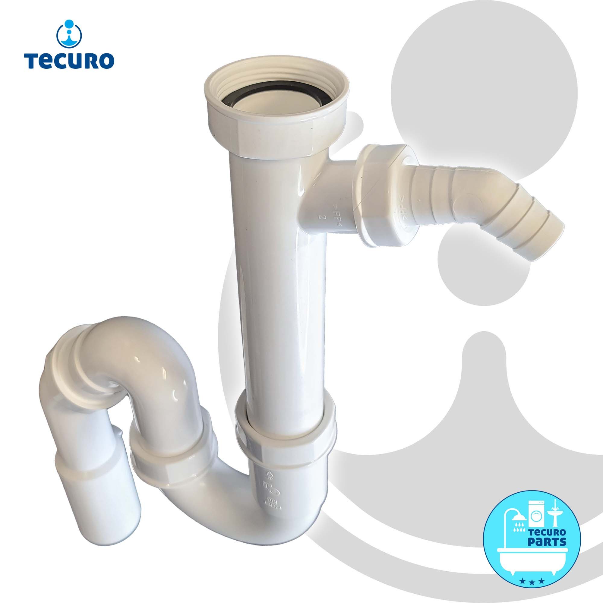 tecuro Siphon Geräteanschlusstülle mit Kondensatablauf für Küchen-Spülensiphon, (mit Tauch- und Wandrohr), mit Geräteanschluss