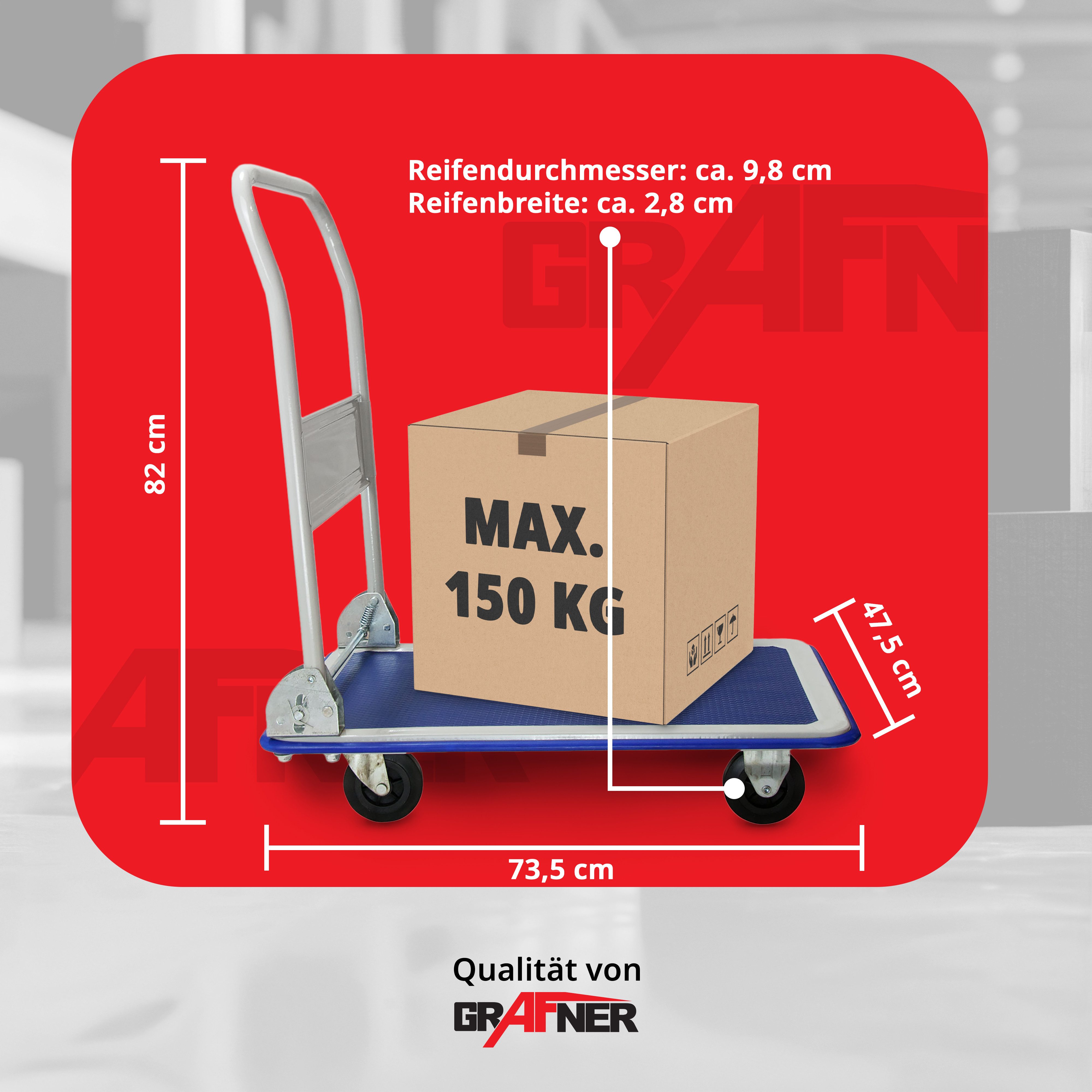 Grafner platform trolley, 150kg load capacity, storage trolley, transport area 82 x 47 cm, max. load capacity 150 kg