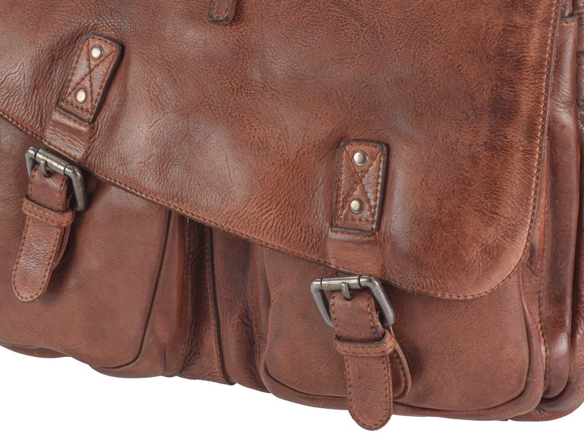 Vintage chestnut 39x28cm, Leder Schultertasche weiches Messengerbag, Greenburry Washed, Herrentasche, Umhängetasche
