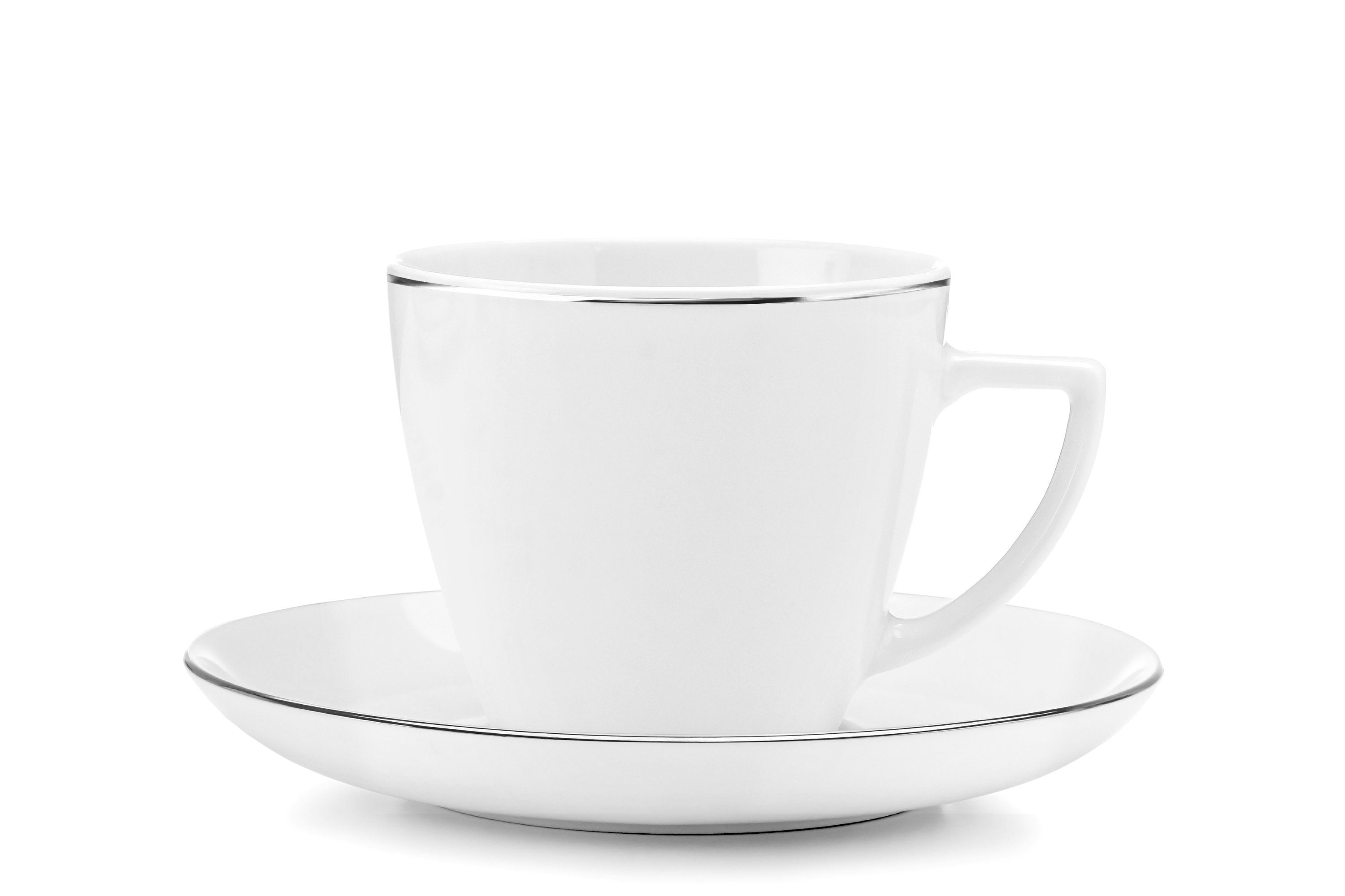 6 Porzellan, 350ml BOSS rund, & Konsimo Tassen Untertassen (12-tlg), Kaffeeservice Personen, Weiß/Platin-Weiß/Platin