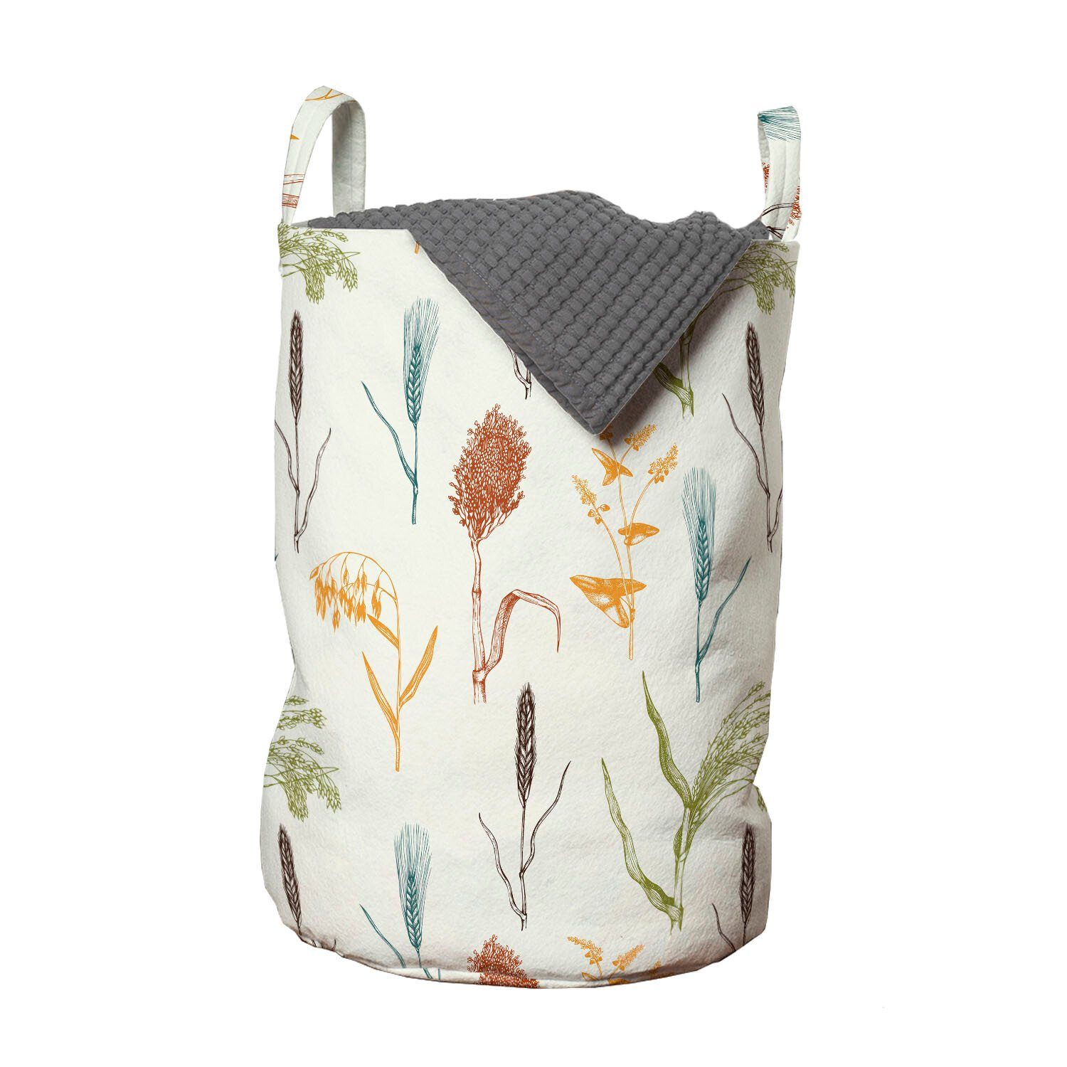Abakuhaus Wäschesäckchen Wäschekorb mit Griffen Kordelzugverschluss für Waschsalons, Botanisch Natur Pflanze Laub Kunst