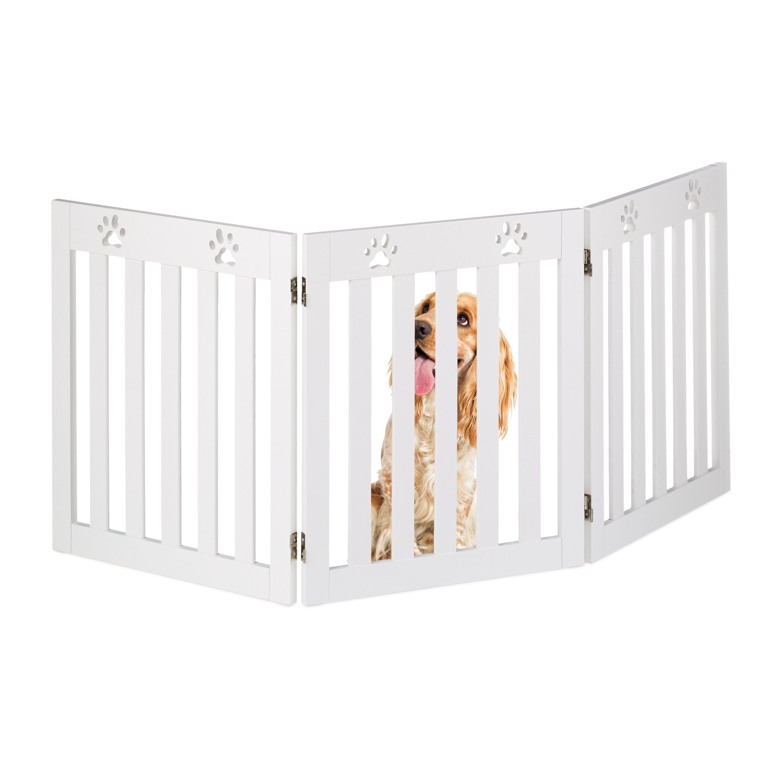 relaxdays Hundegitter 3-teiliges Hundeabsperrgitter Pfoten (1 St), weiß