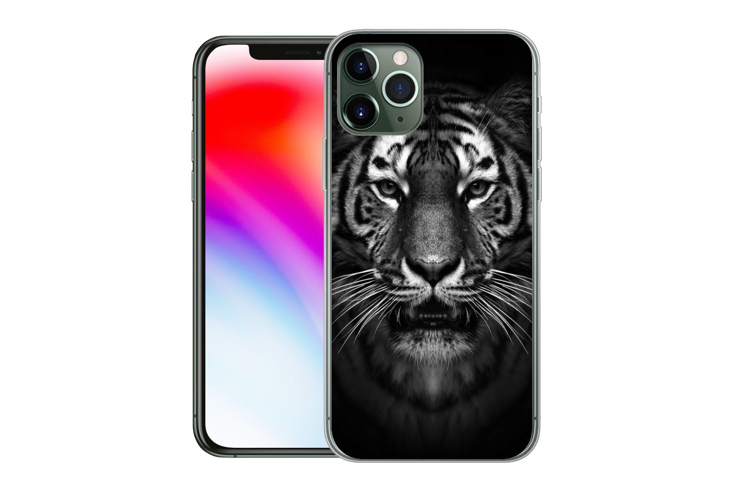 MuchoWow Handyhülle für Apple iPhone 11 Pro Tiger - Tiere - Schwarz - Weiß - Porträt - Wil, Smartphone-Bumper, Print, Handy Schutzhülle Dünn