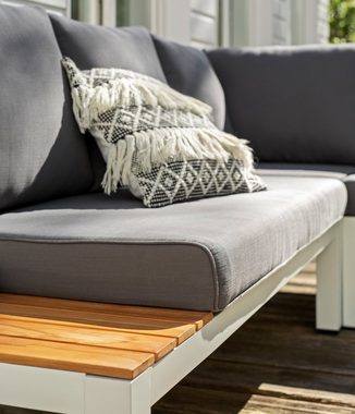 Dehner Balkonset Garten-Lounge Malibu, inkl. Tisch und Polster, aus beständigem Aluminiumgestell und FSC®-zertifiziertem Akazienholz