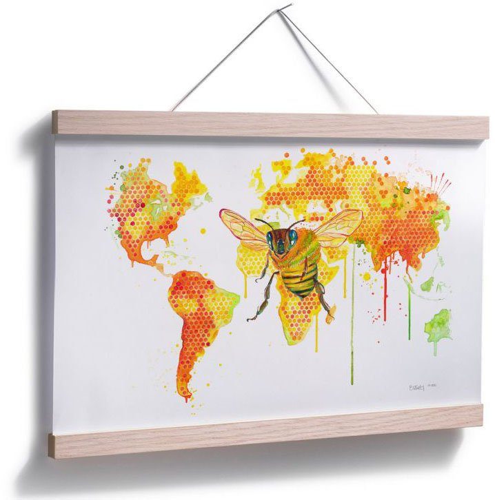 Bees Poster, Schriftzug Wandbild, Wandposter Wall-Art Bild, Poster World, St), (1