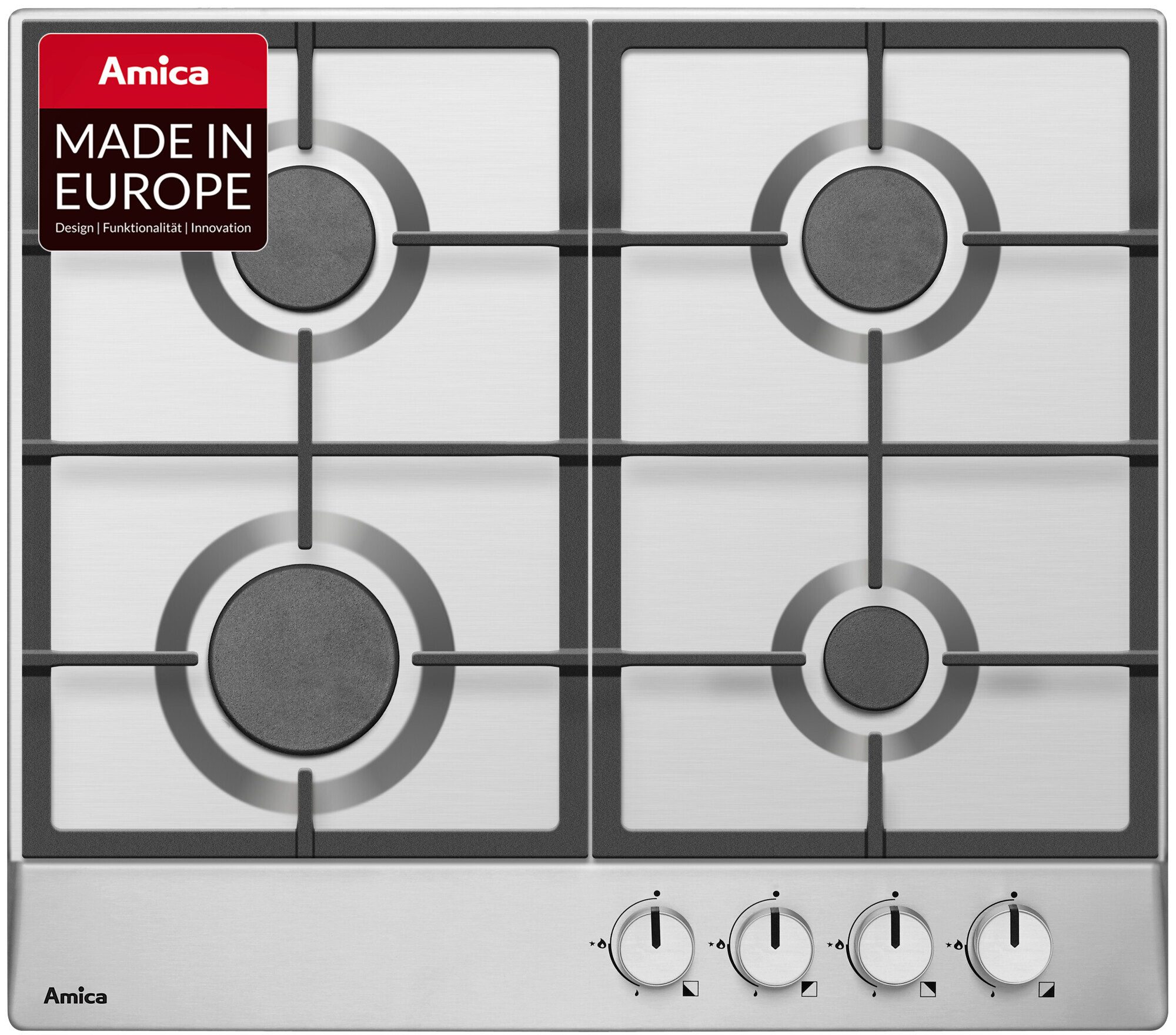 Amica Gas-Kochfeld KMG 734 000 E, Klassisches Kochen mit direkter Gasflamme und vertrauter Bedienung