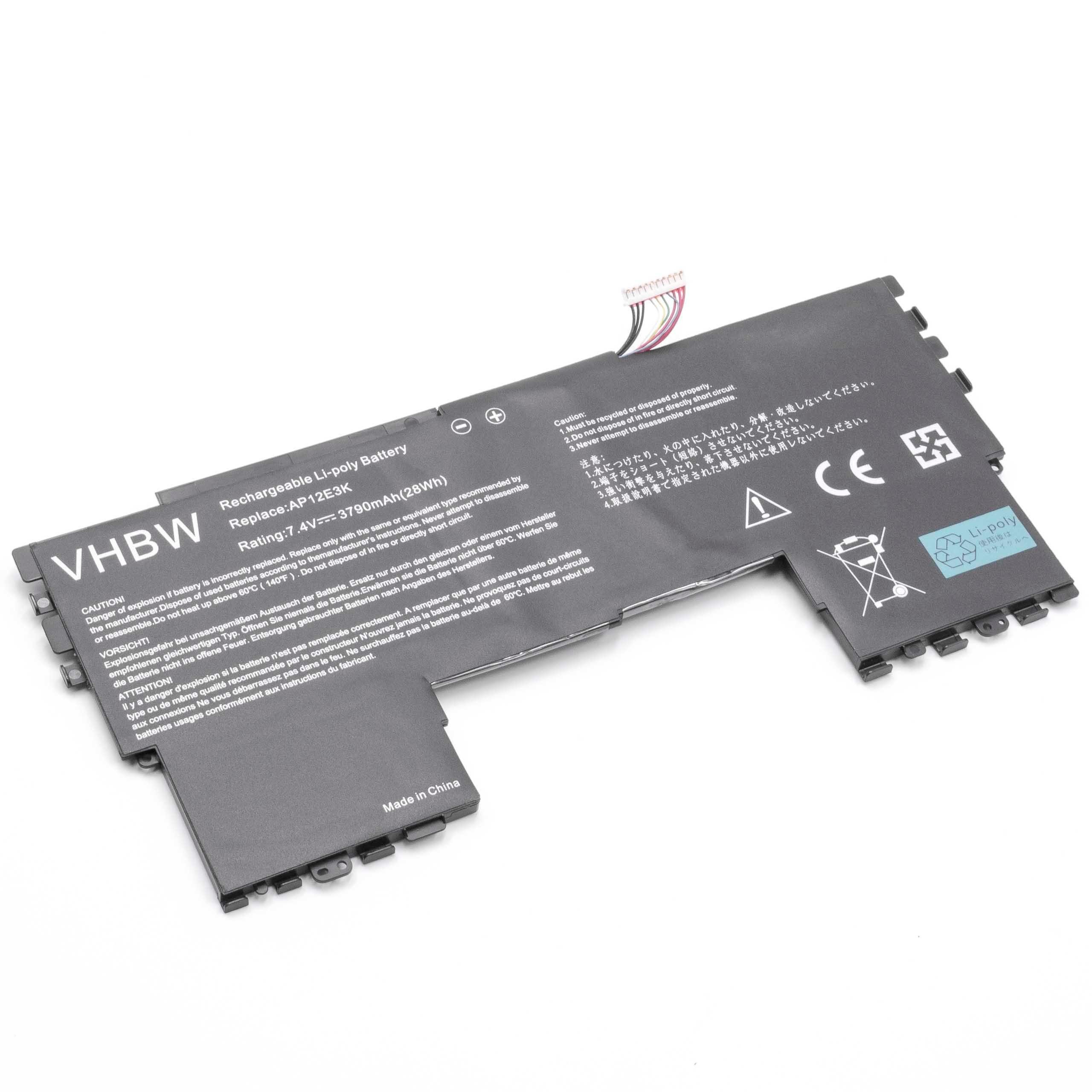 vhbw Ersatz für Acer AP12E3K für Laptop-Akku Li-Polymer 3790 mAh (7,4 V)