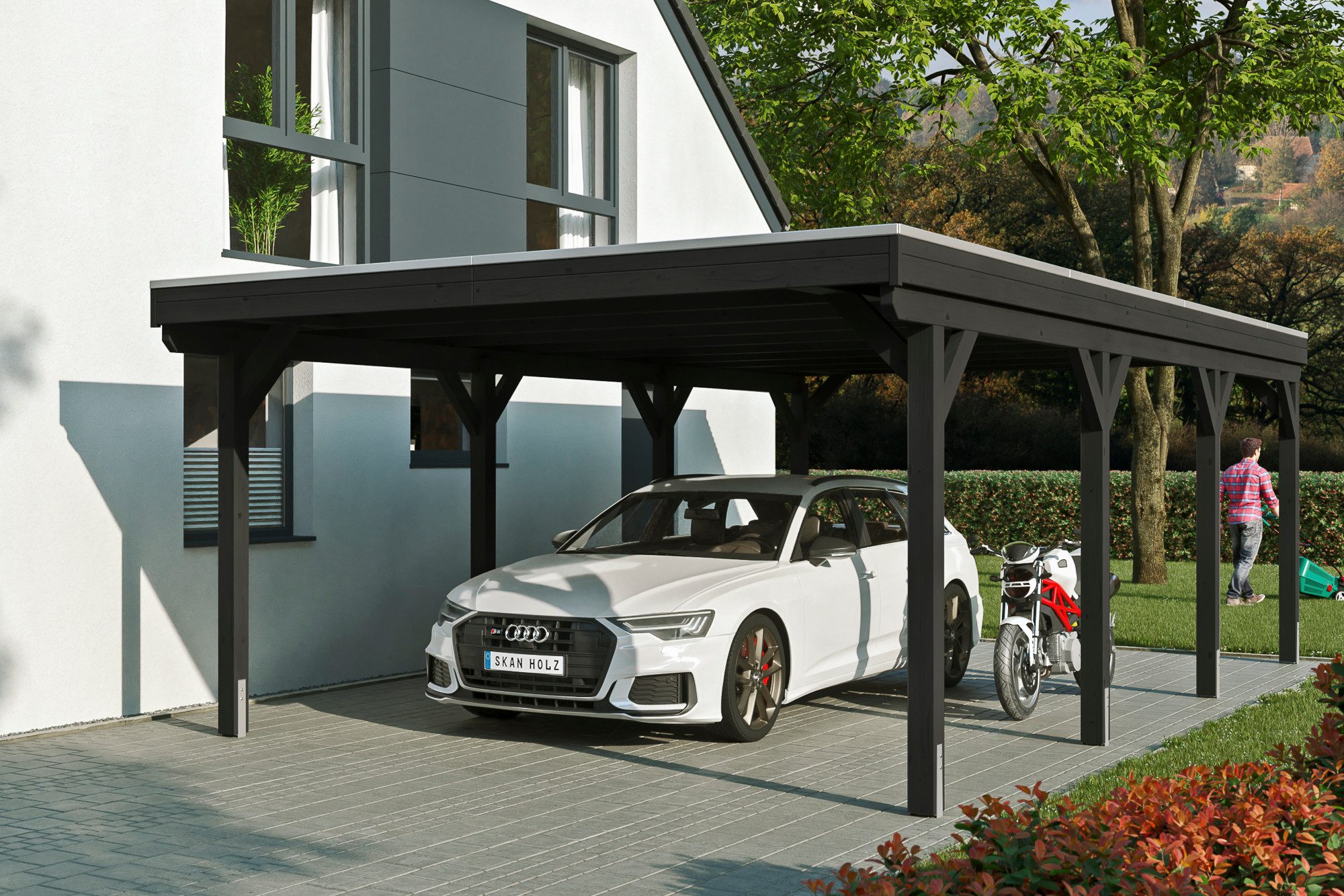Skanholz Einzelcarport Grunewald, BxT: 427x796 cm, 251 cm Einfahrtshöhe