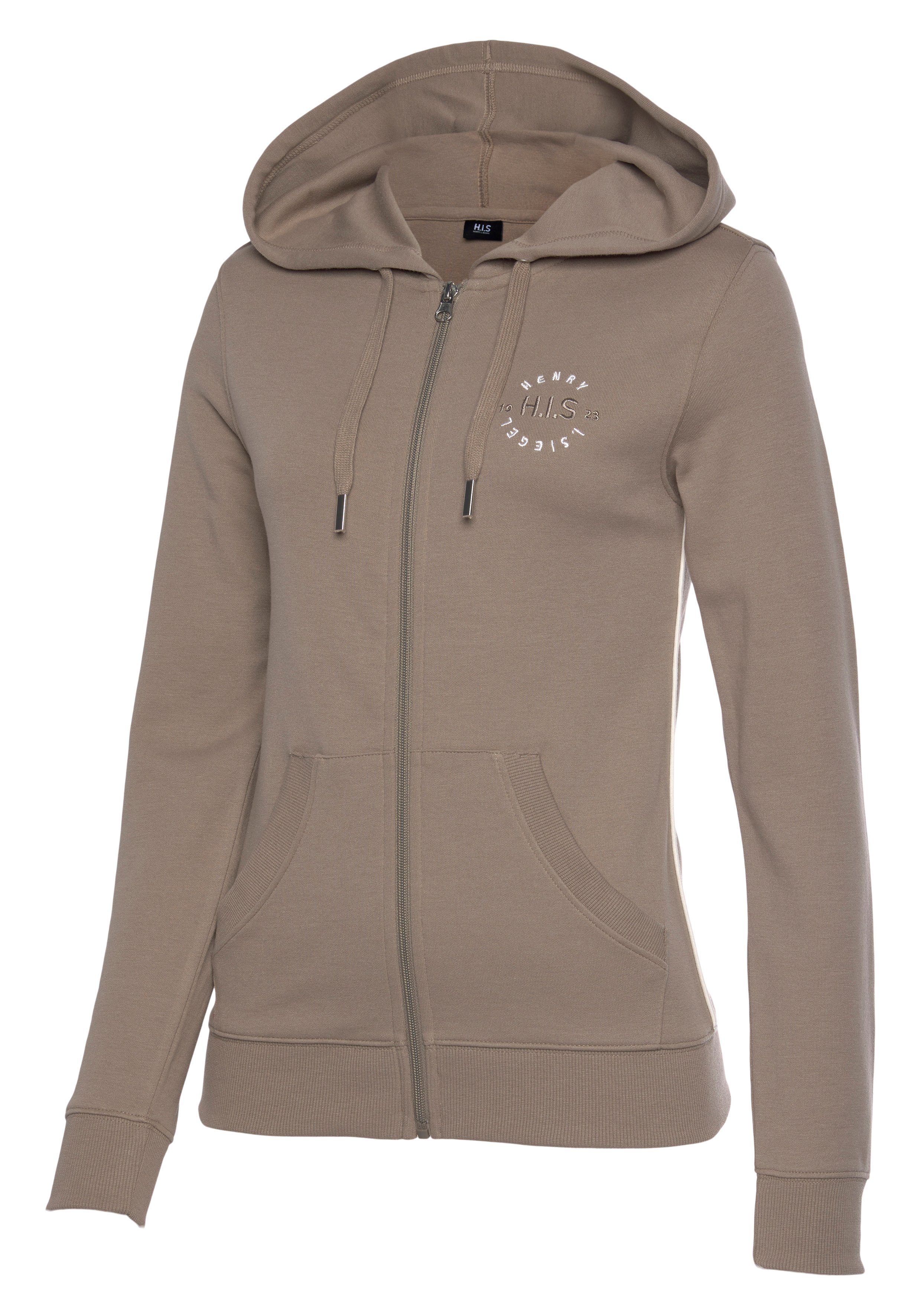 H.I.S Kapuzensweatjacke mit seitlichem Piping und kleiner Markenstickerei, Loungewear