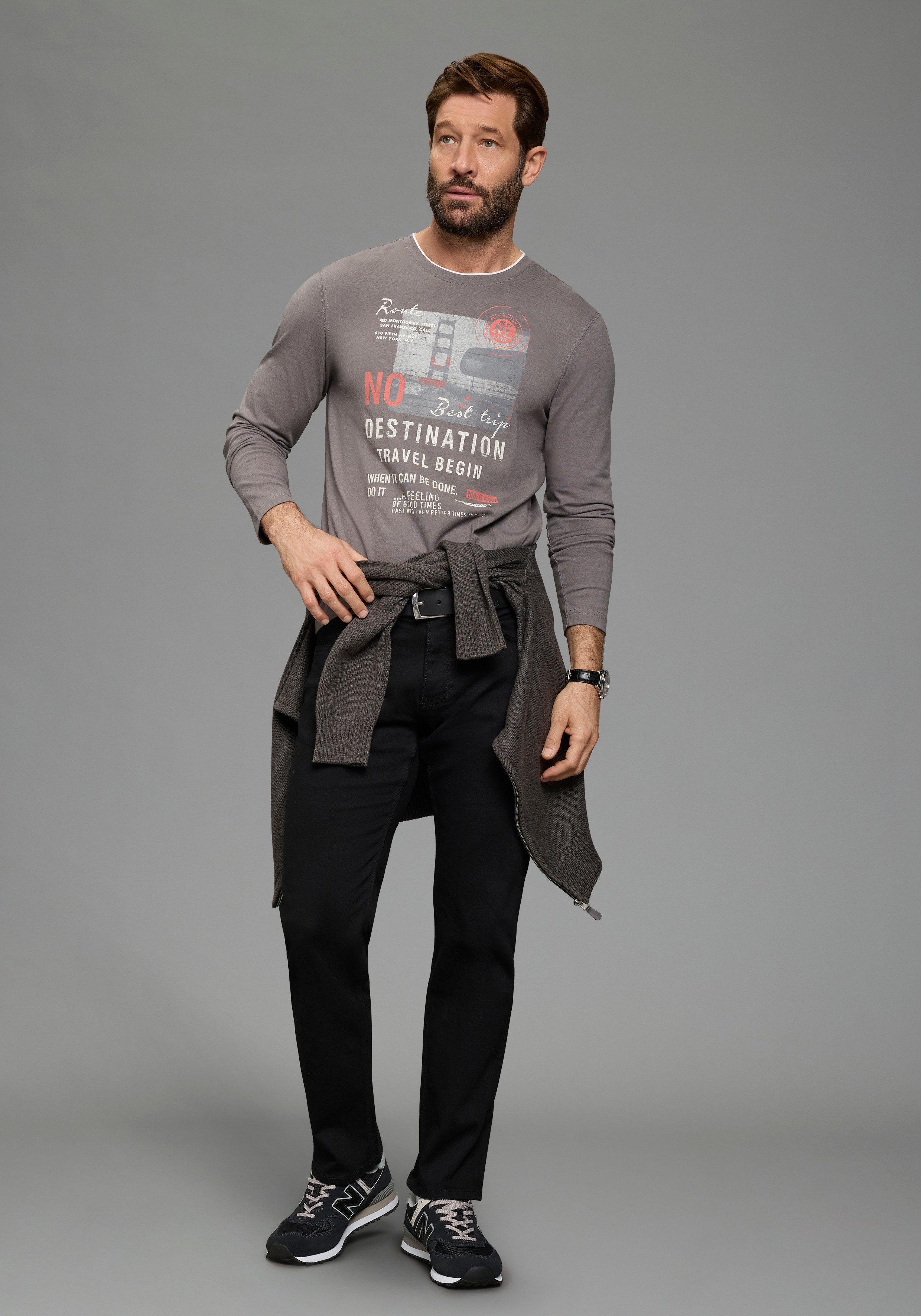 Man's World Langarmshirt neue Farbe! Langarm, bedruckt, Rundhalsausschnitt, günstig online kaufen