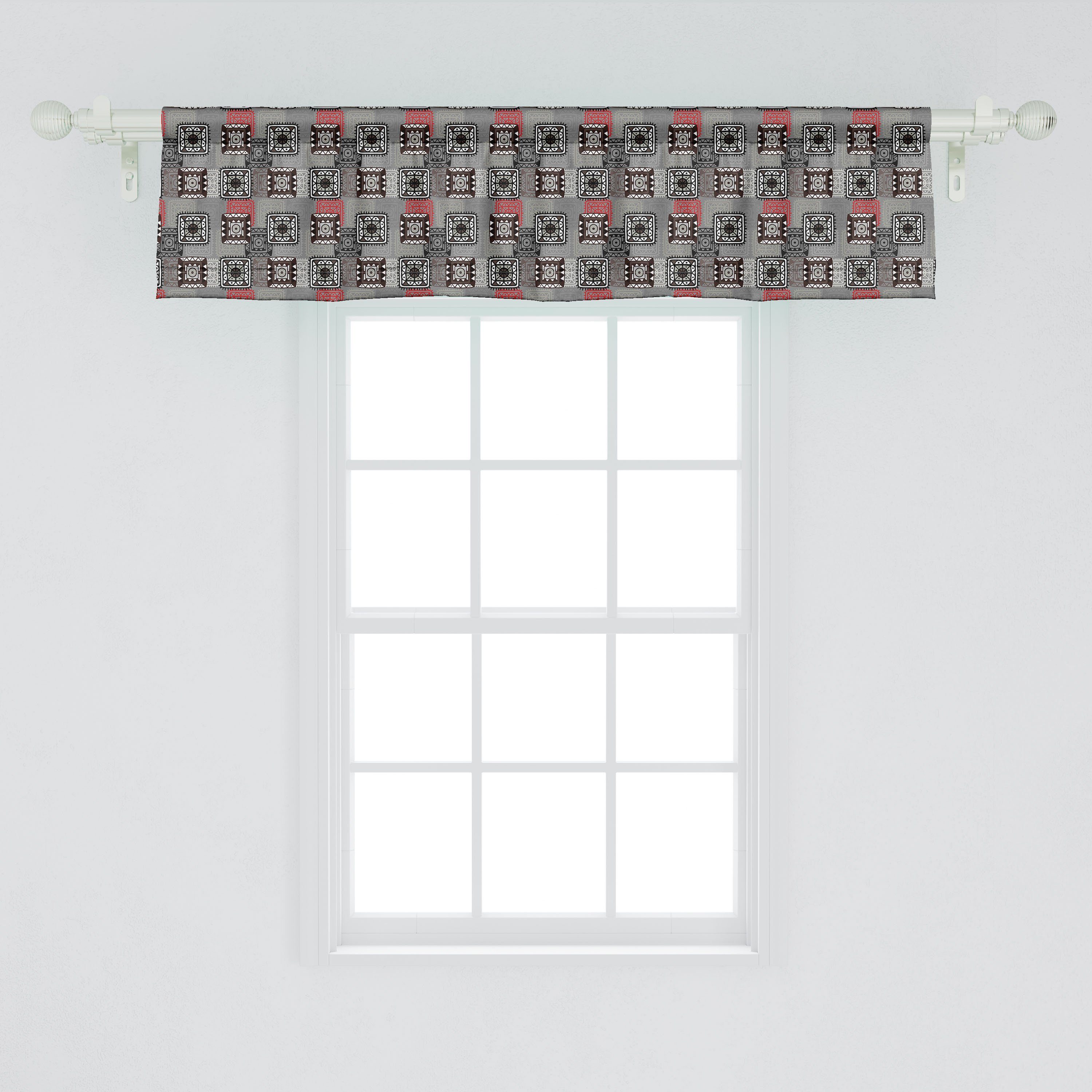 Volant Microfaser, Ethnisch für Ornament Abakuhaus, Scheibengardine mit Schlafzimmer Stangentasche, Dekor Lace Küche Aztec Vorhang