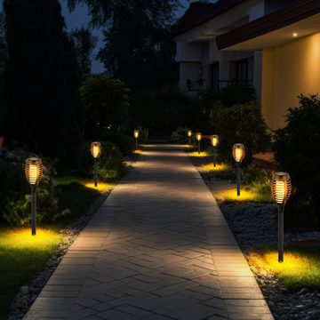 V-TAC LED Gartenfackel, LED-Leuchtmittel fest verbaut, Warmweiß, 4x Solar Flammen Fackeln Gartenleuchte Solarlicht im Freien