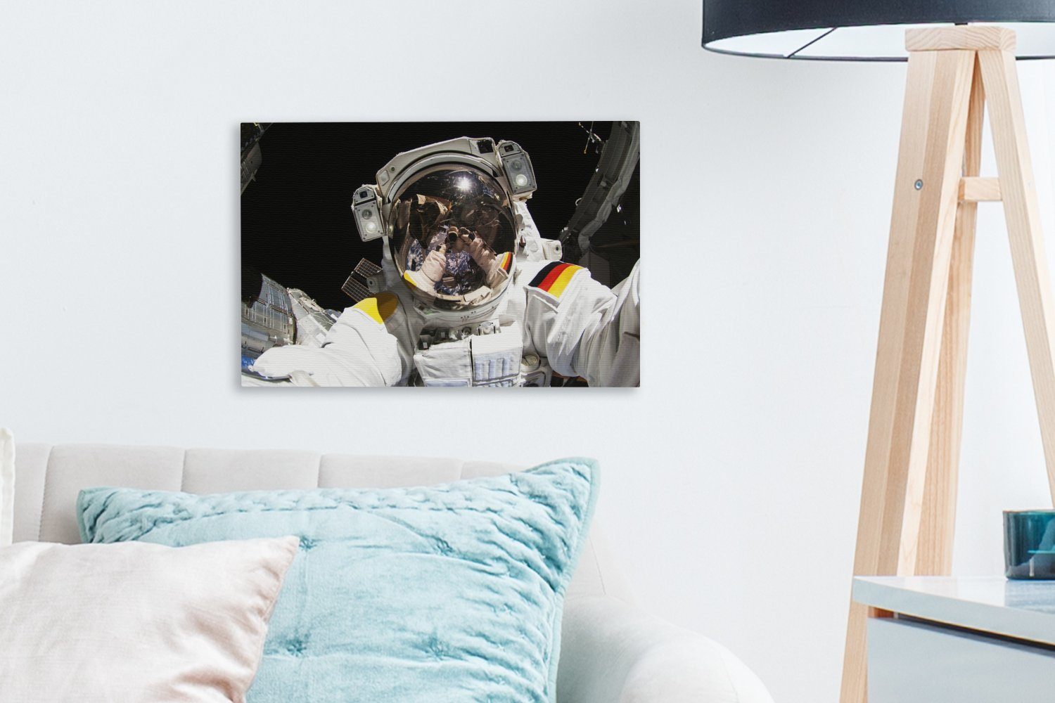 Weltraum - Aufhängefertig, OneMillionCanvasses® Helm, Wandbild Astronaut St), 30x20 - cm (1 Leinwandbild Leinwandbilder, Wanddeko,