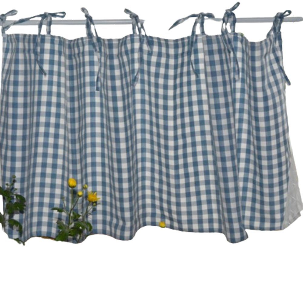 Querbehang Kurzstore Gingham Muster Landhausstil Küchenvorhang Blau  140*60cm, HIBNOPN