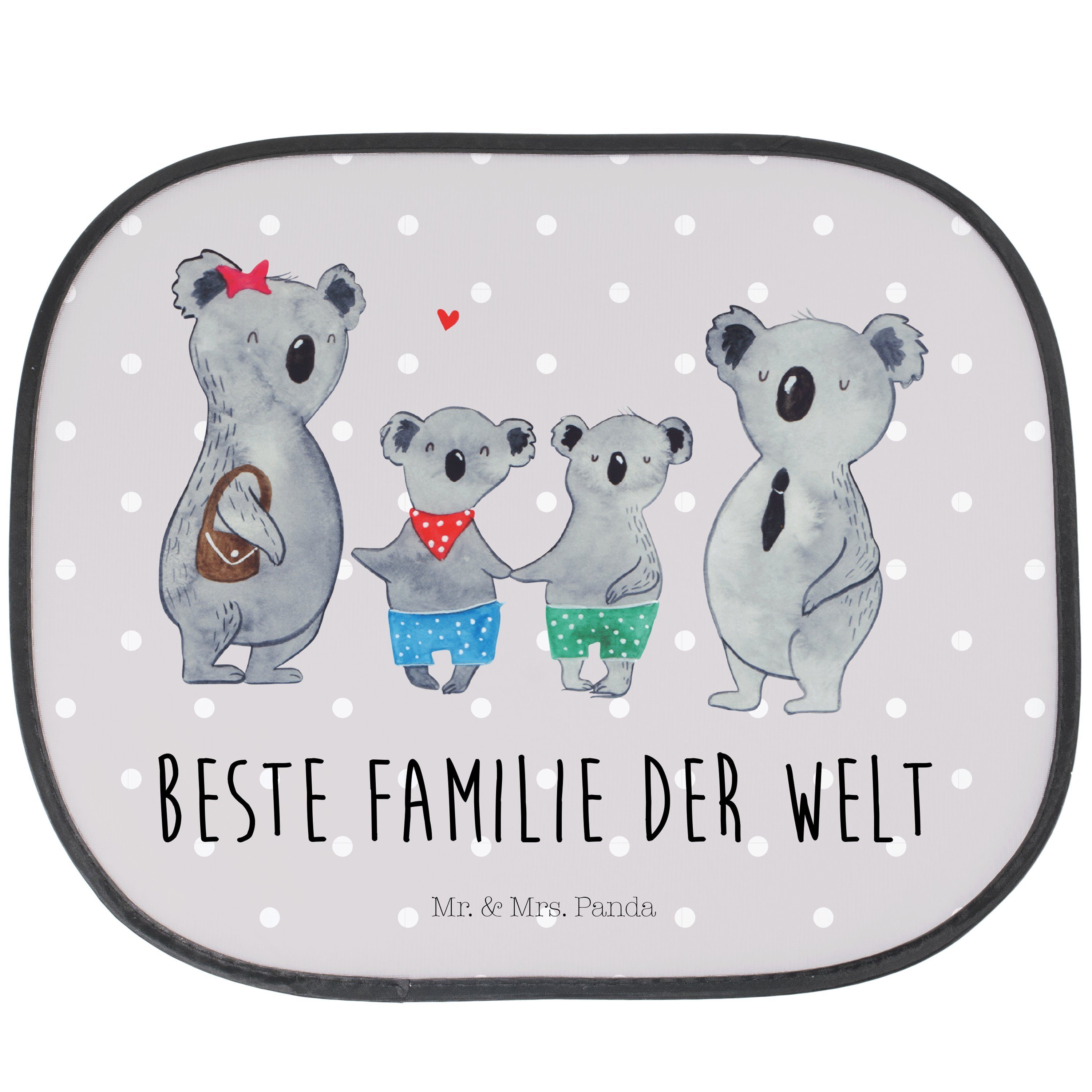 Sonnenschutz Koala Familie zwei - Grau Pastell - Geschenk, Sonnenblende, Sonne Aut, Mr. & Mrs. Panda, Seidenmatt