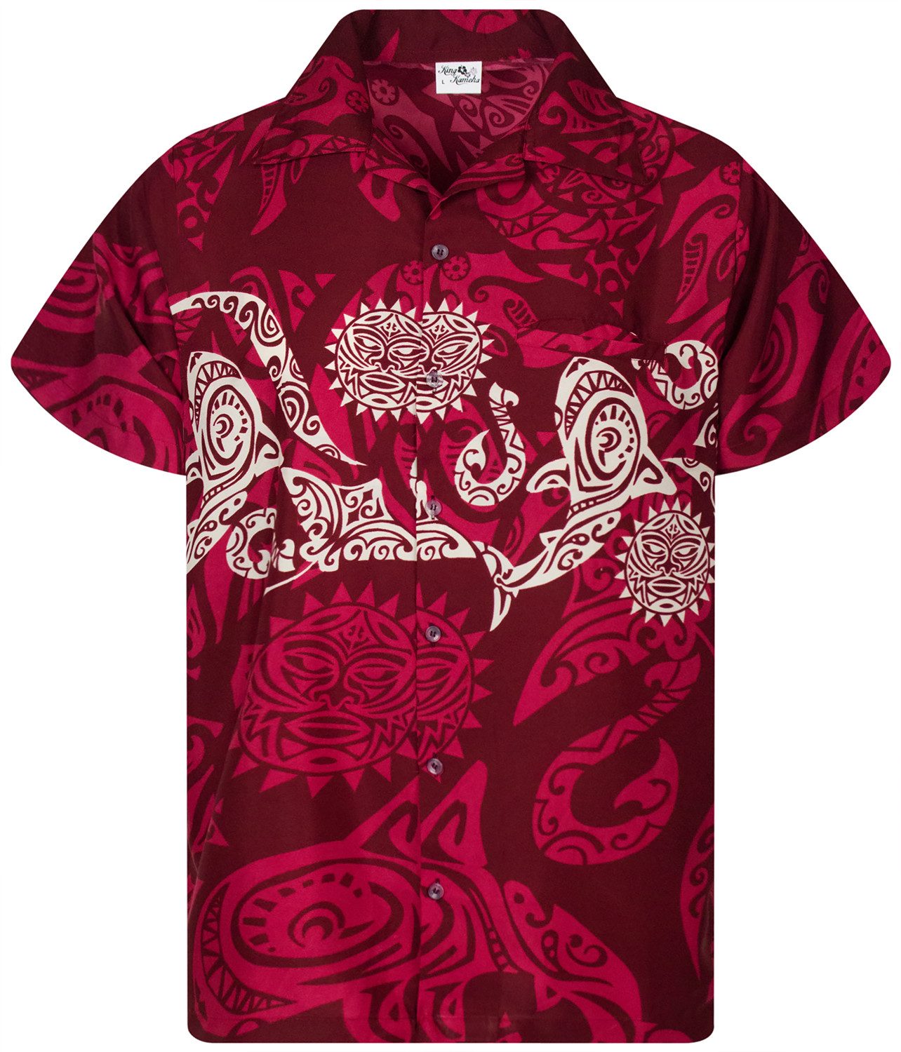 King Kameha Hawaiihemd Maori Chest Funky Hawaii-Hemd Herren Kurzarm Front-Tasche Unisex