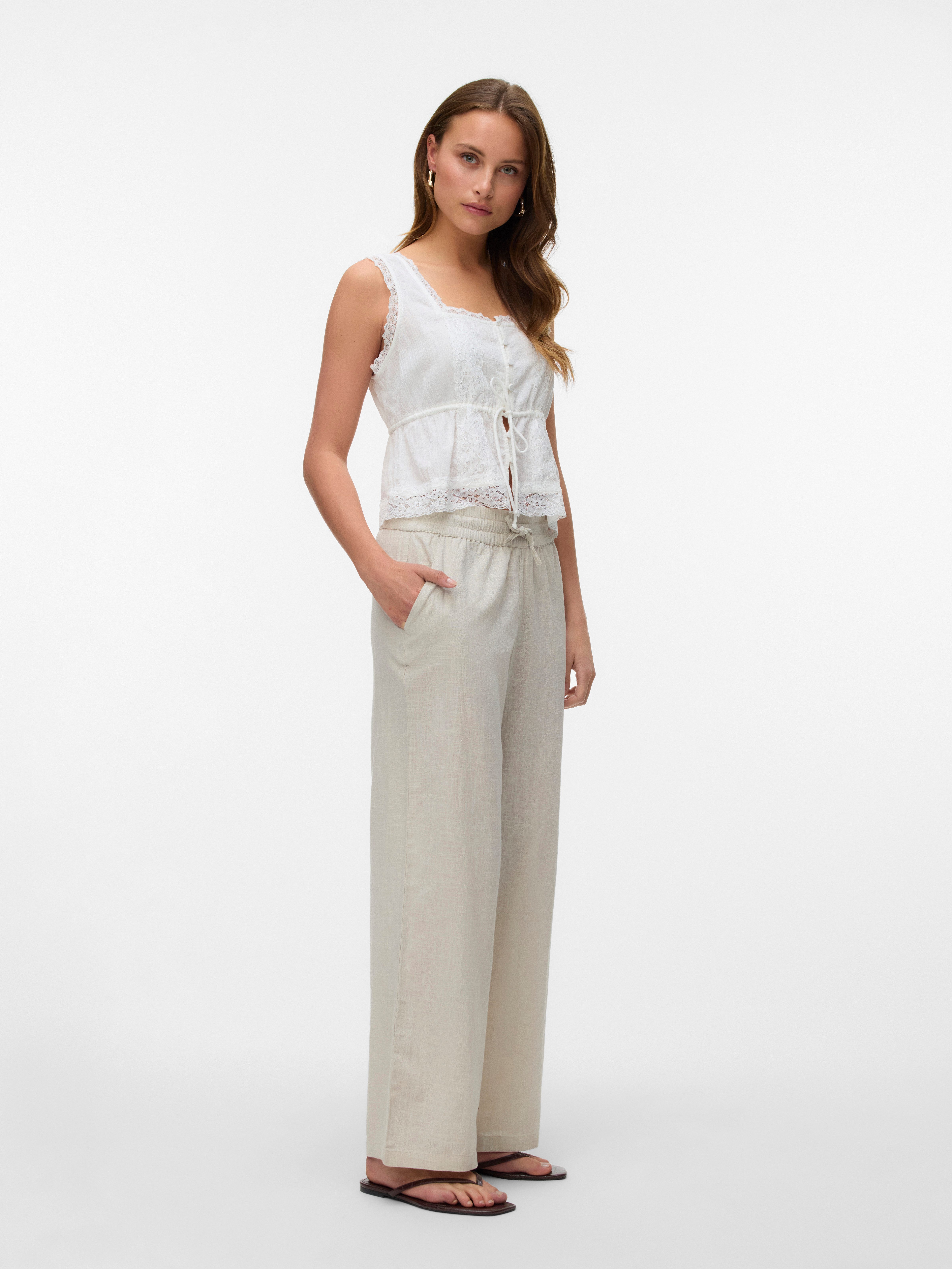 Vero Moda Schlupfhose VMCAIA MW WIDE PANT WVN NOOS Baumwollmischung, oversize, mit Leinen