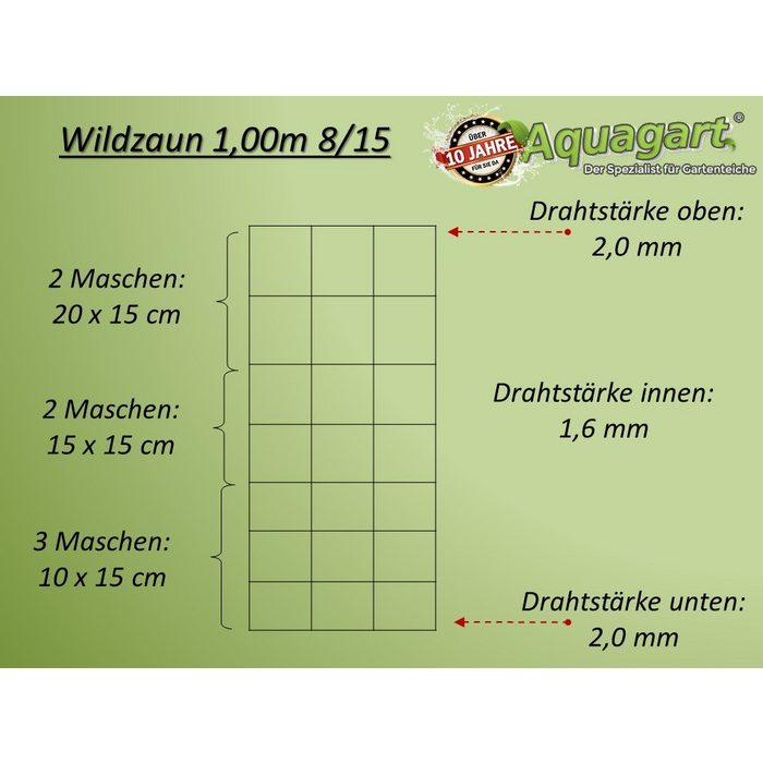 Aquagart Profil 150m Wildzaun Forstzaun Knotengeflecht Weidezaun Drahtzaun 100/8/15L