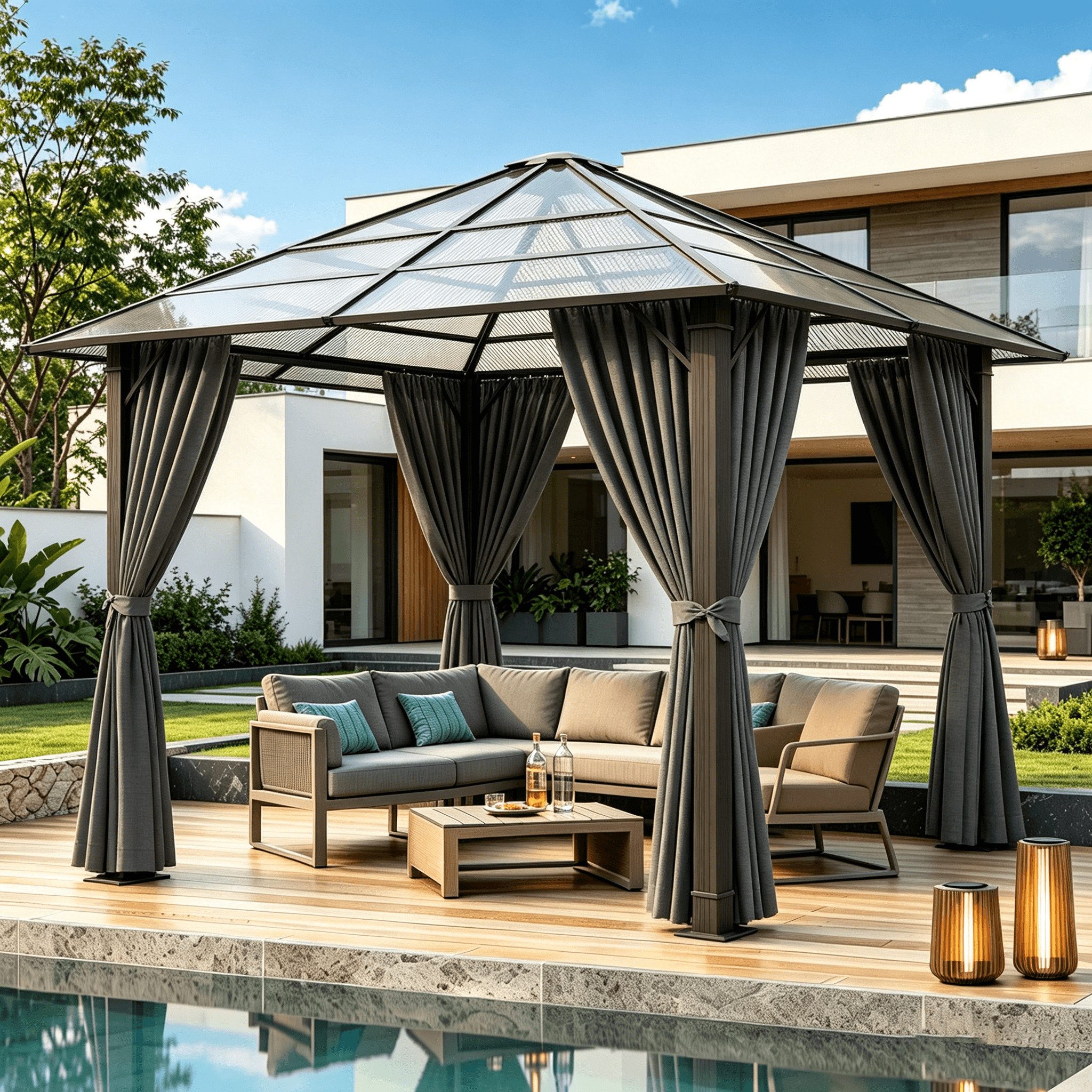 HOMALL Pavillon Winterfest und Wasserdicht, 3*3/3*4m mit LED-Beleuchtung, (UV-Schutz 50+, mit 4 Seitenteilen PA-beschichteten Vorhängen für Windschutz), Gartenpavillon Aluminiumlegierungsrahmen und Polycarbonat-Dach