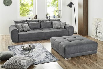 luma-home Big-Sofa 15114, XXL-Couch 306x134 cm mit Federkernpolsterung, viele Kissen, markante Steppungen, Mikrofaserstoff Grau