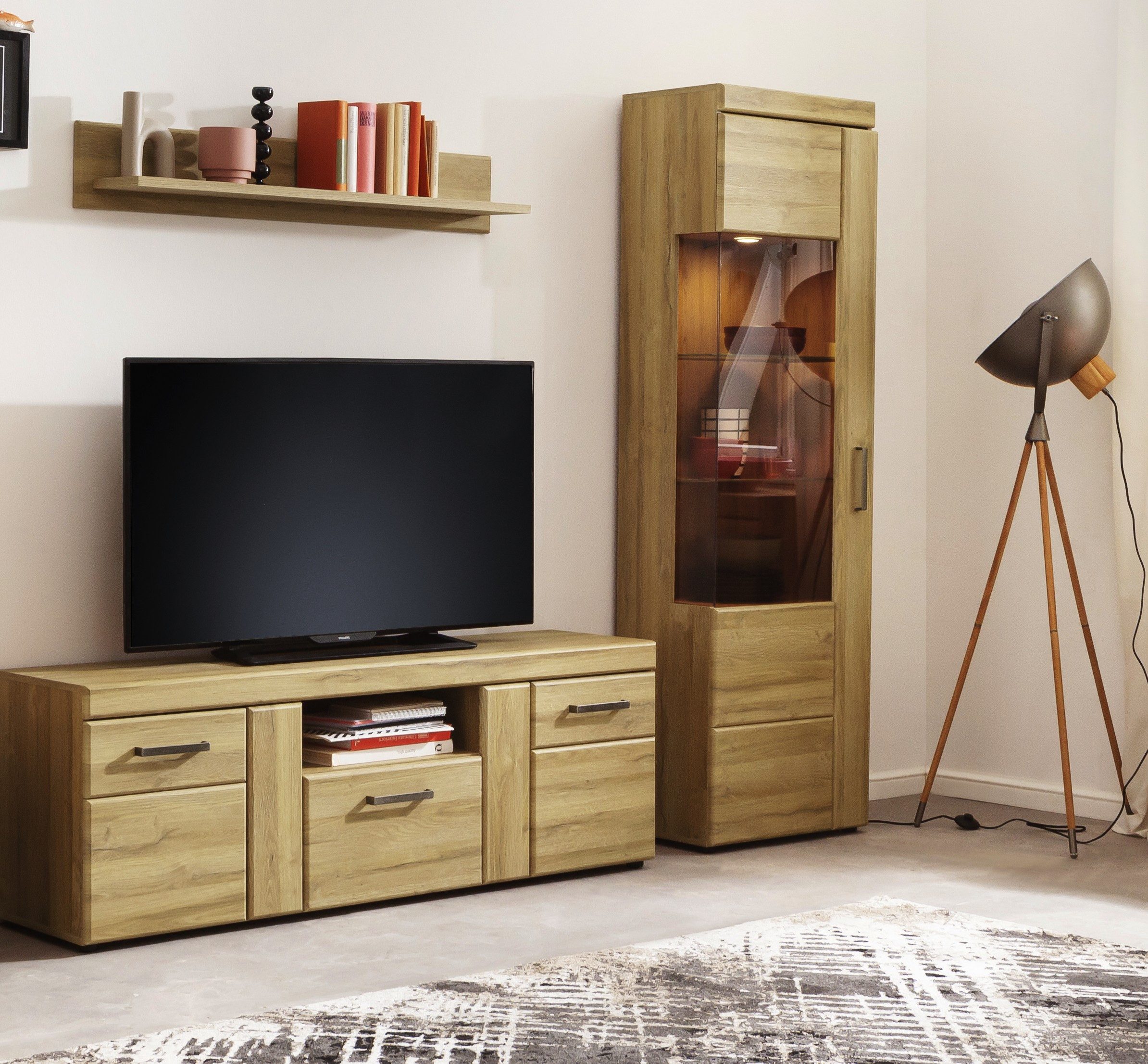 freiraum Wohnwand Cortina, (3-teilig), (3-teilig) in Grandson Eiche Dekor - 215x195x41 (BxHxT)