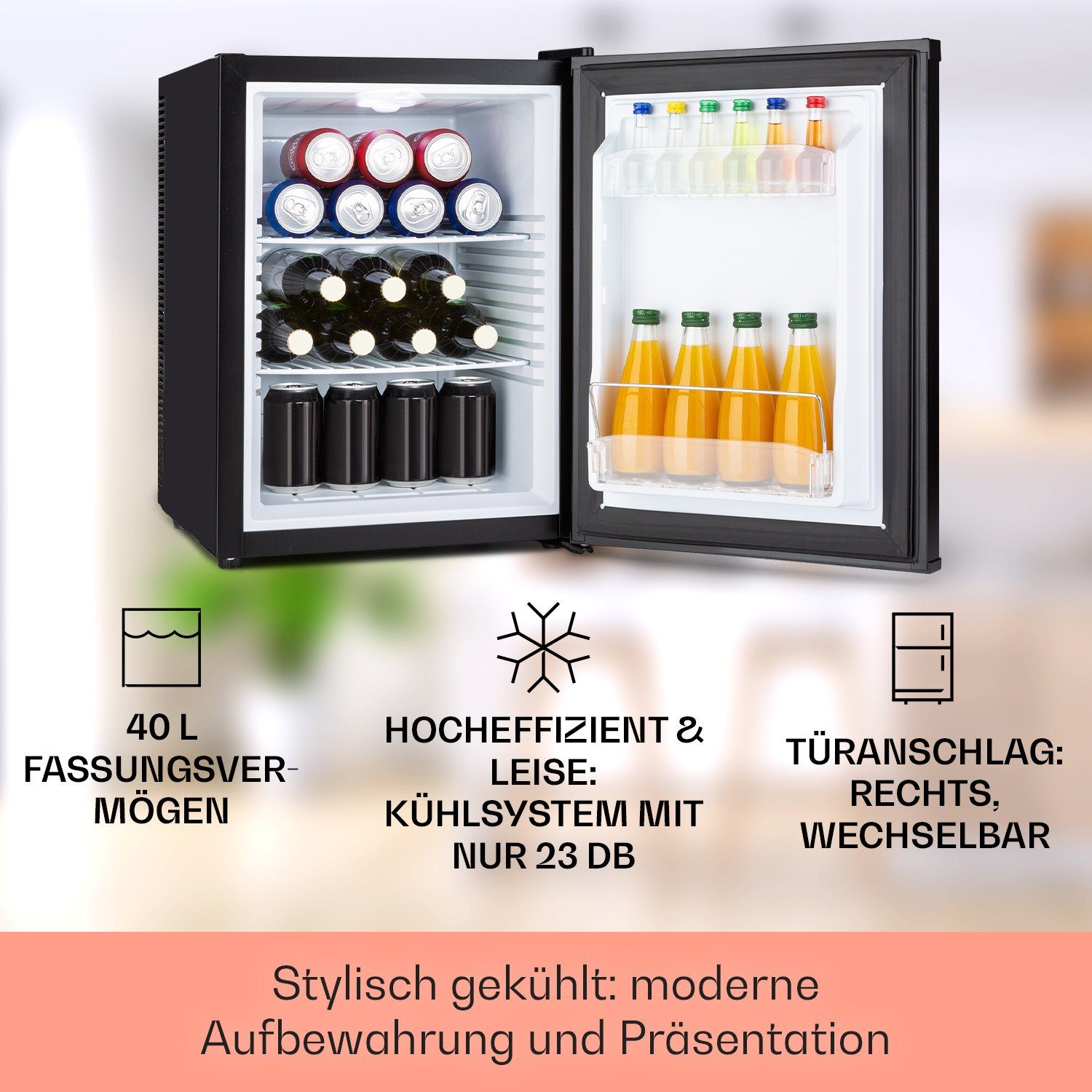 Klarstein Table Top Kühlschrank HEA-HappyHour-42Blk klein Minikühlschrank cm breit, Hausbar ohne 10035247A, cm 53.5 Getränkekühlschrank hoch, Gefrierfach 40