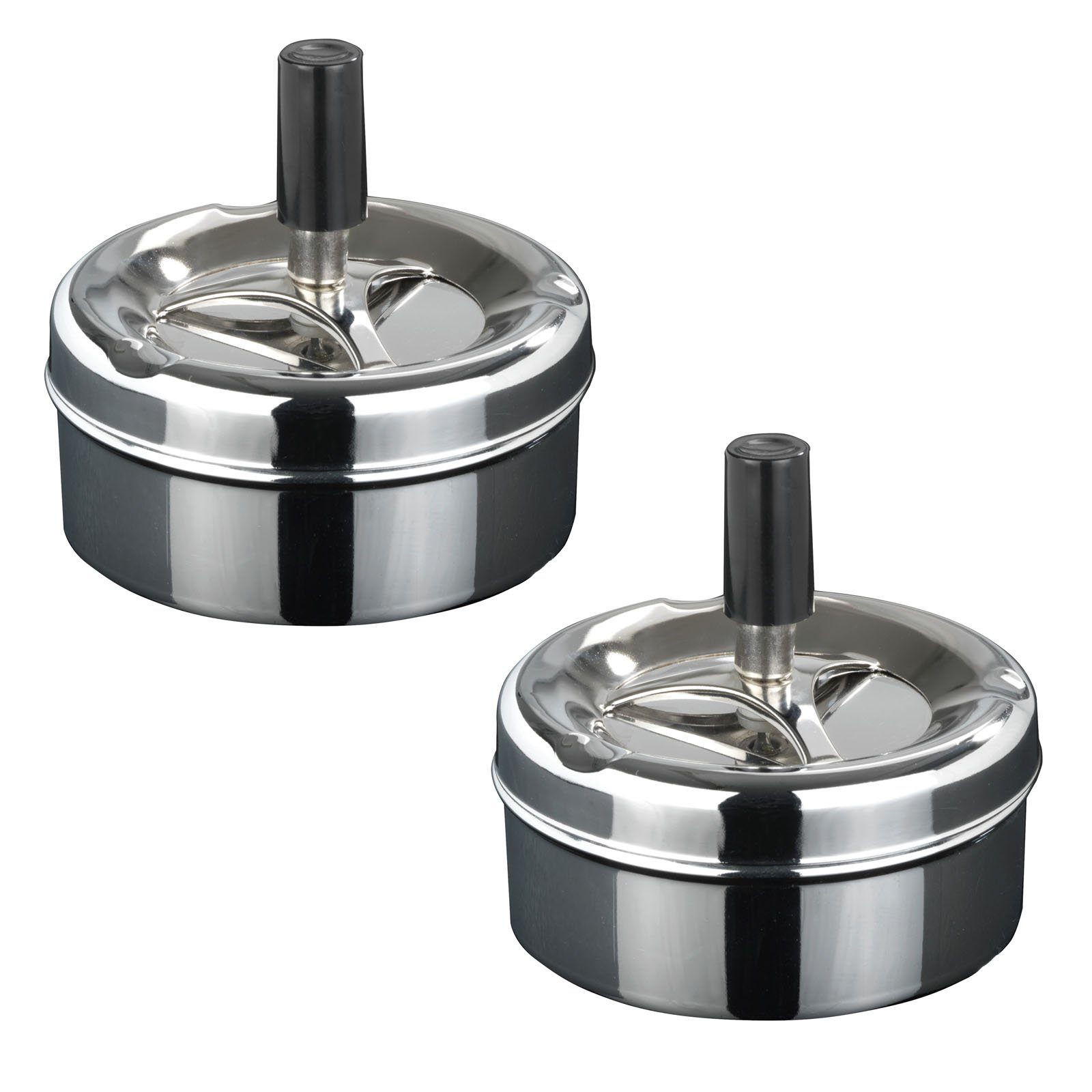 WENKO Aschenbecher 2er Set Drehaschenbecher Edelstahl Windaschenbecher Sturmaschenbecher, 9 x 5 cm