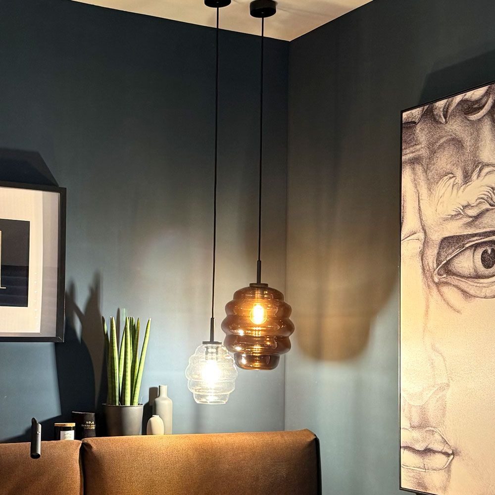 s.luce Pendelleuchte Echos Glas-Hängelampe Aufhängung 150cm Schwarz Braun