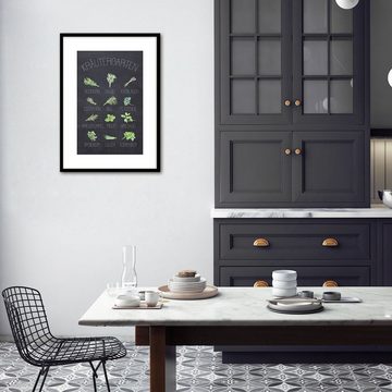 artissimo Bild mit Rahmen Bild gerahmt 51x71cm / Design-Poster mit Holz-Rahmen Tafel / Kräuter, Küchen-Kräuter