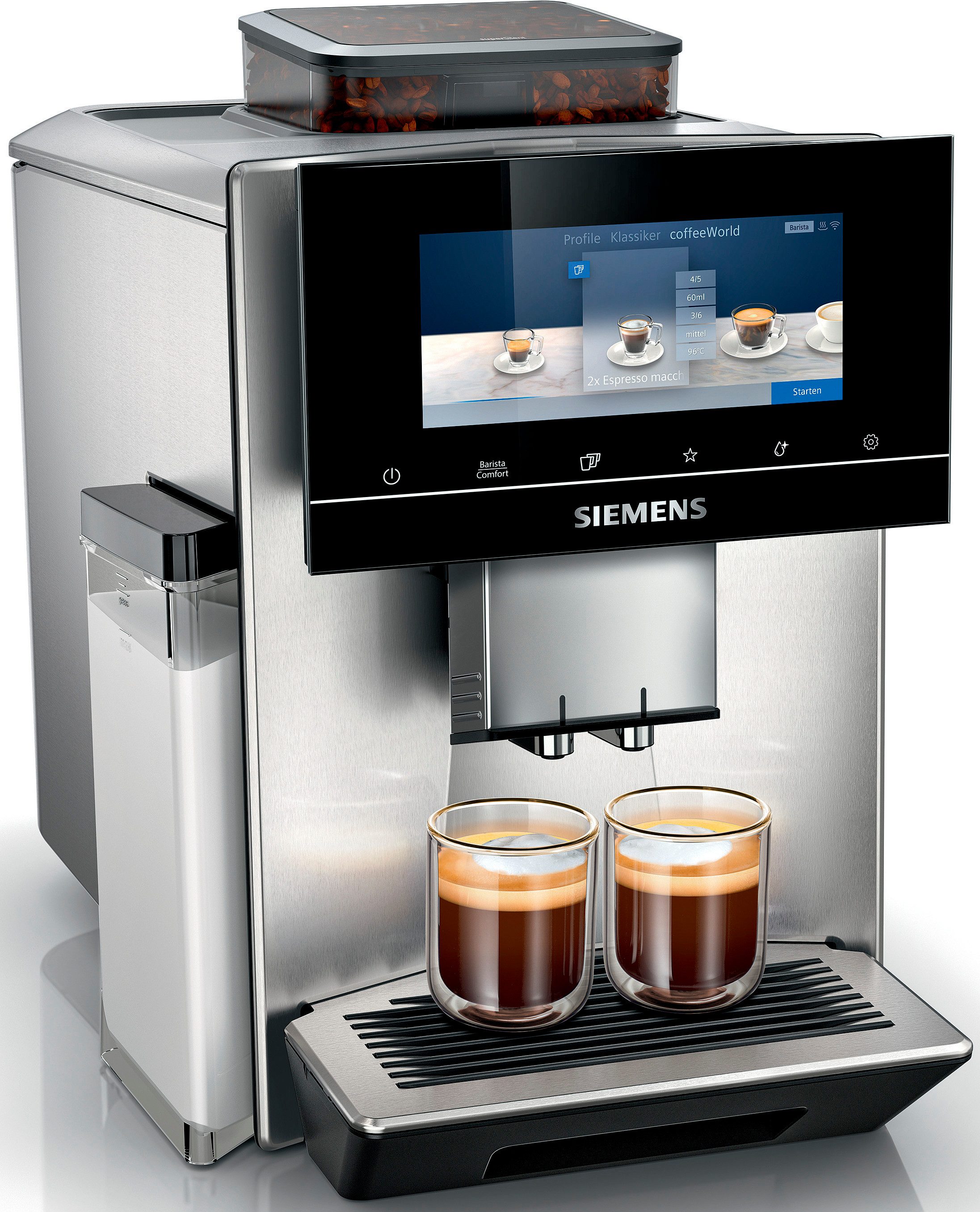 SIEMENS Kaffeevollautomat EQ900 TQ905D03, intuitives 6,8" TFT-Display, Barista-Modus, AromaBoost, App-Steuerung, Geräuschreduzierung,10 Profile, edelstahl