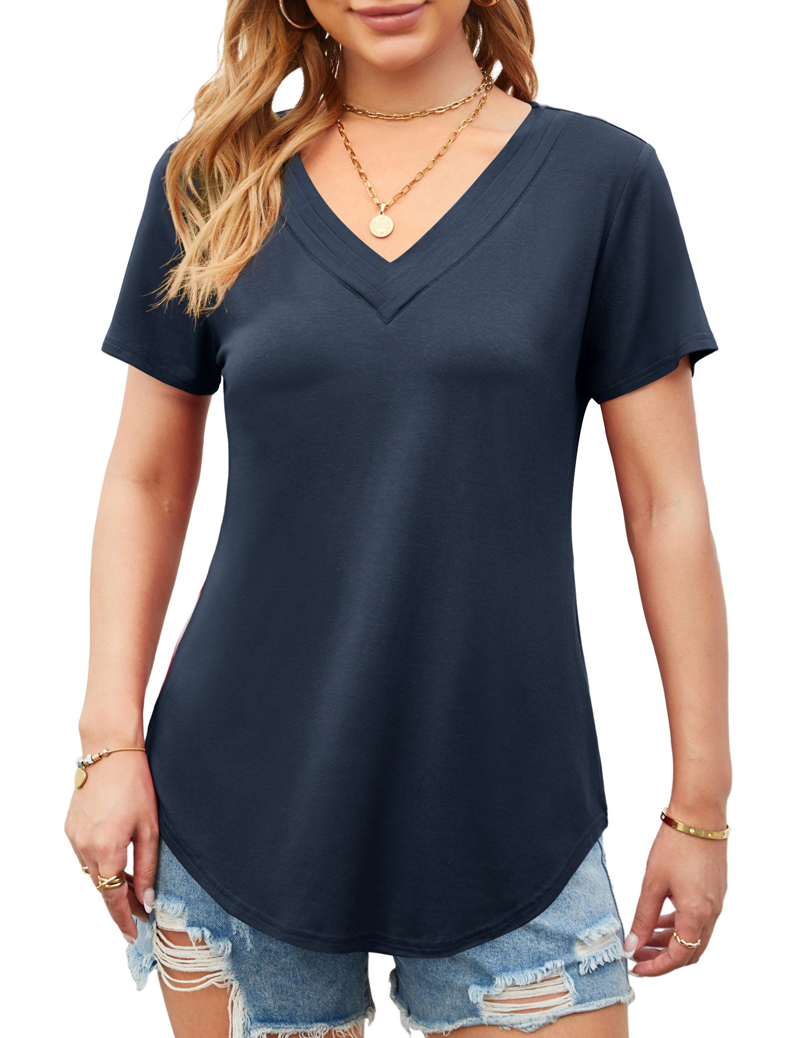Beluring T-Shirt V-Ausschnitt T-Shirt in Dunkelgrün günstig online kaufen