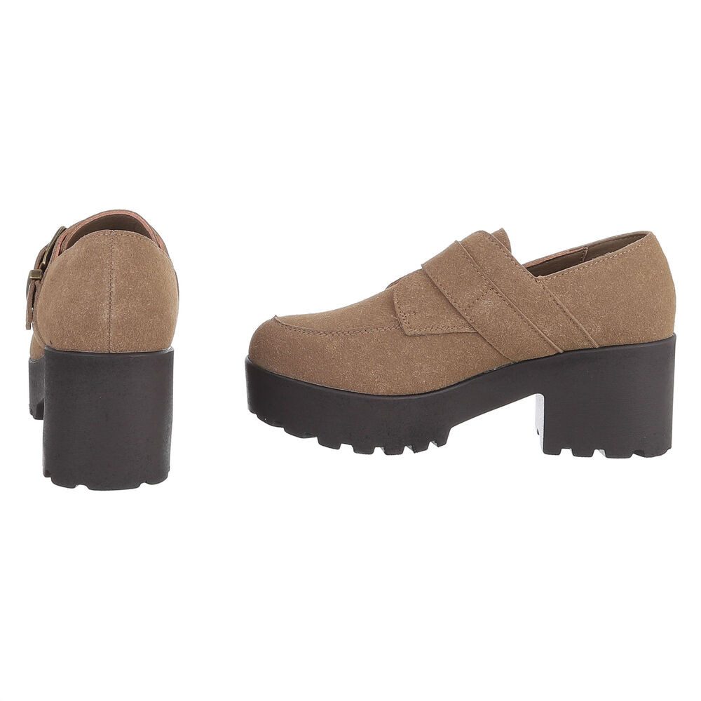 Ital-Design Damen Plateau Halbschuh mit Schnalle und Blockabsatz Slipper (92269352) Blockabsatz Mokassins in Hellbraun – Bild 5 von 5
