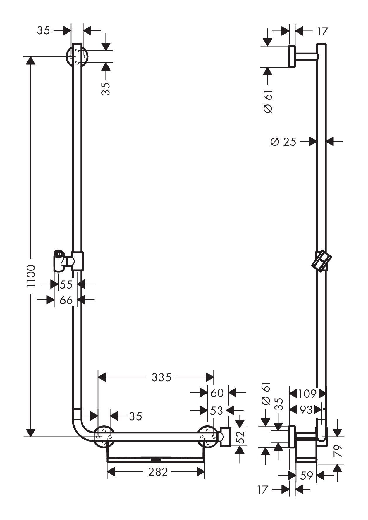 Thumbnail - hansgrohe Duschstange Unica, Brausestange Comfort links 1100 mm - Weiß / Chrom