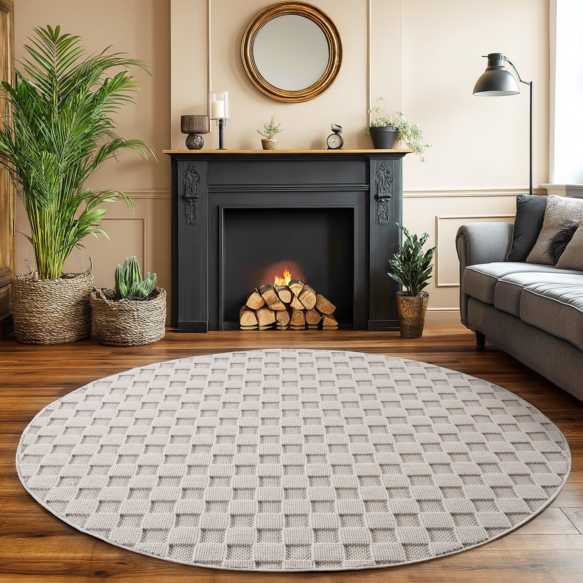 SIMPEX24 Designteppich Einfarbig Boucle Loop, Rund, Höhe: 7 mm, Teppich Woh günstig online kaufen