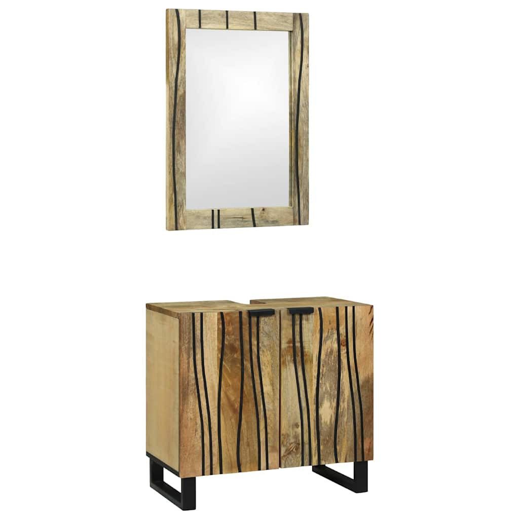 vidaXL Badezimmer-Set Badezimmerschrank-Set 2 Stk. Natur Massivholz, (2-St)
