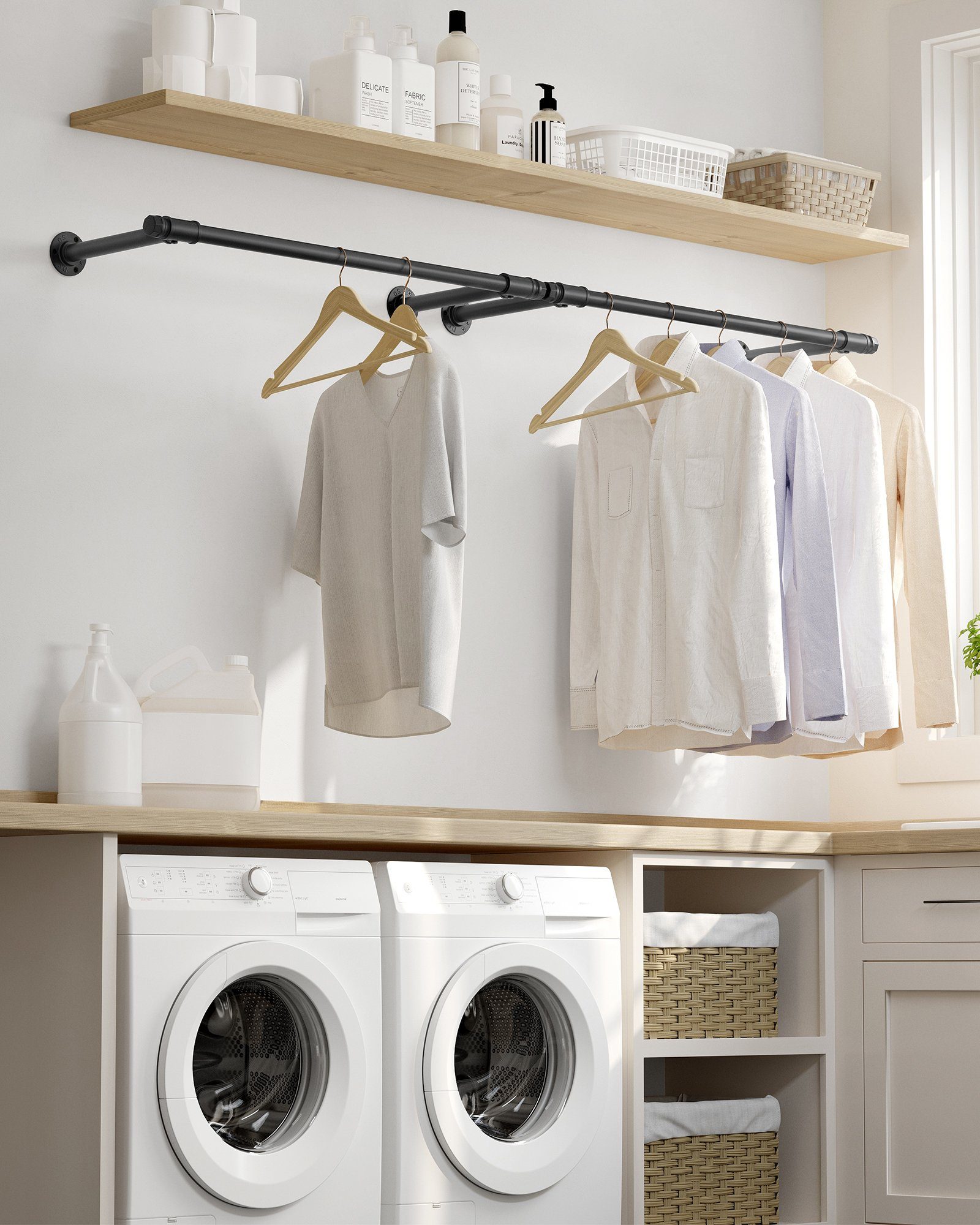 SONGMICS Kleiderstange Kleiderstange für die Wand, Kleiderständer Wandmontage, Industrie (2 St), 2er Set, 30 x 84 x 7 cm, 60 kg Belastbarkeit, einfache Montage – Bild 3 von 5