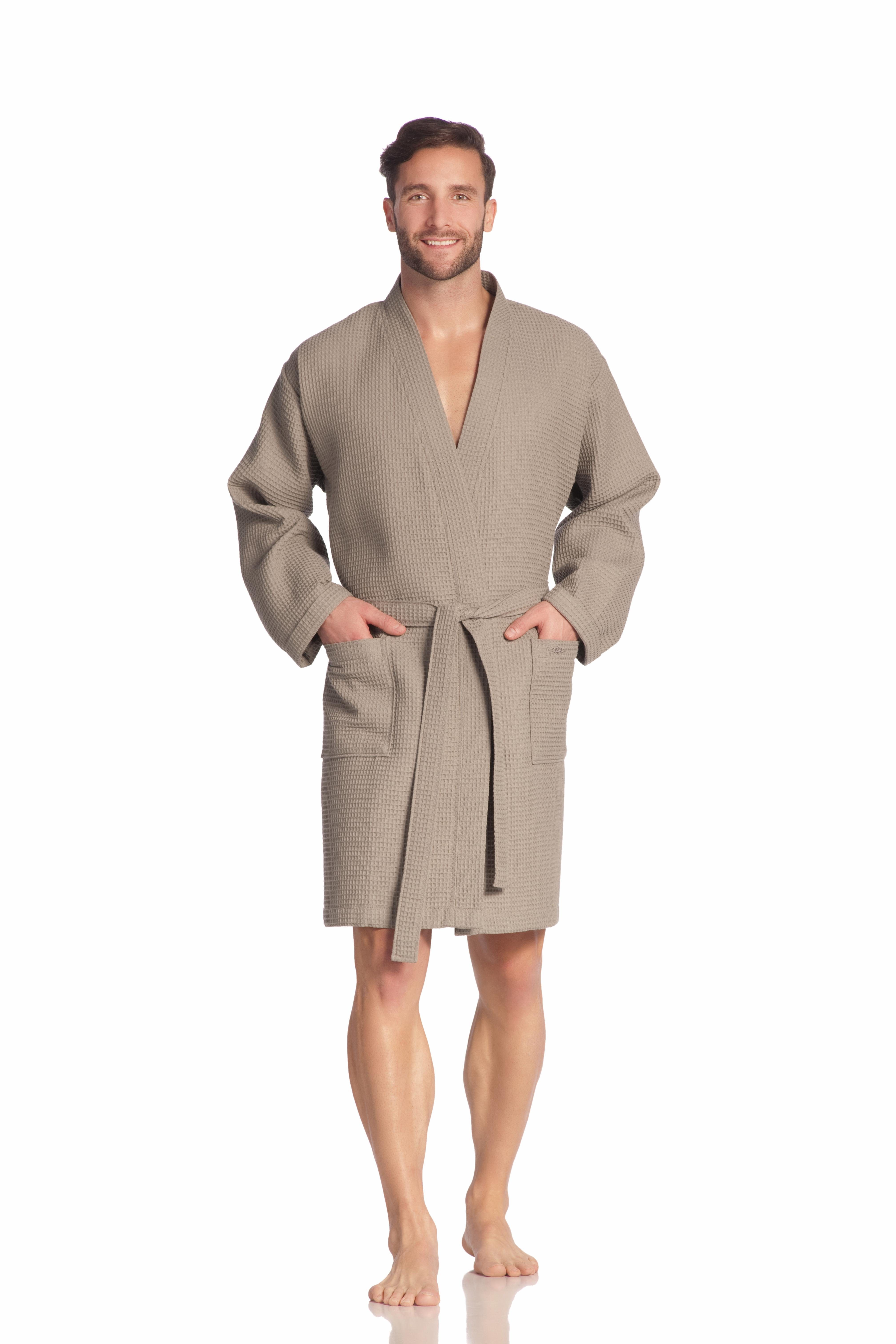 Vossen Unisex-Bademantel Rom, ideal für Sauna & Spa, Hotelbademantel, Morgenmantel, Kurzform, Waffelpiqué, Kimono-Kragen, Gürtel, für Damen & Herren, Waffelpiqué-Struktur, in leichter Qualität