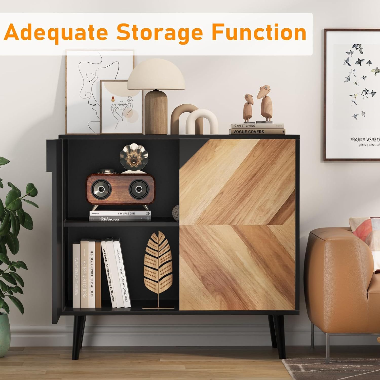 GarveeMore Sideboard -Buffet in Holzoptik mit Stauraum für Esszimmer,80x40x60cm, Moderner freistehender Akzentschrank mit Stauraum,Buffetschrank – Bild 3 von 5